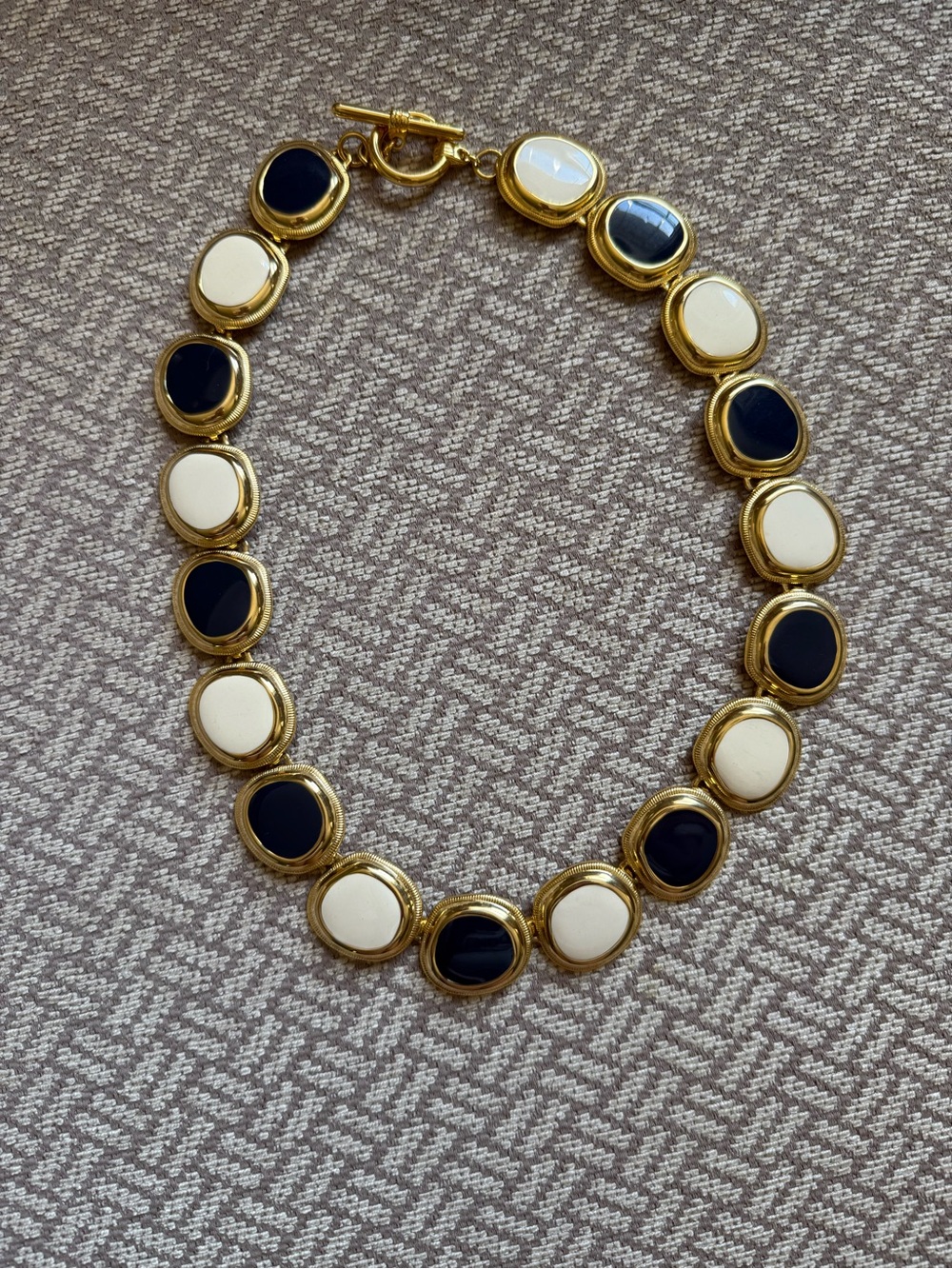 Gold-Tone Necklace with Navy and Cream Enamel Discs